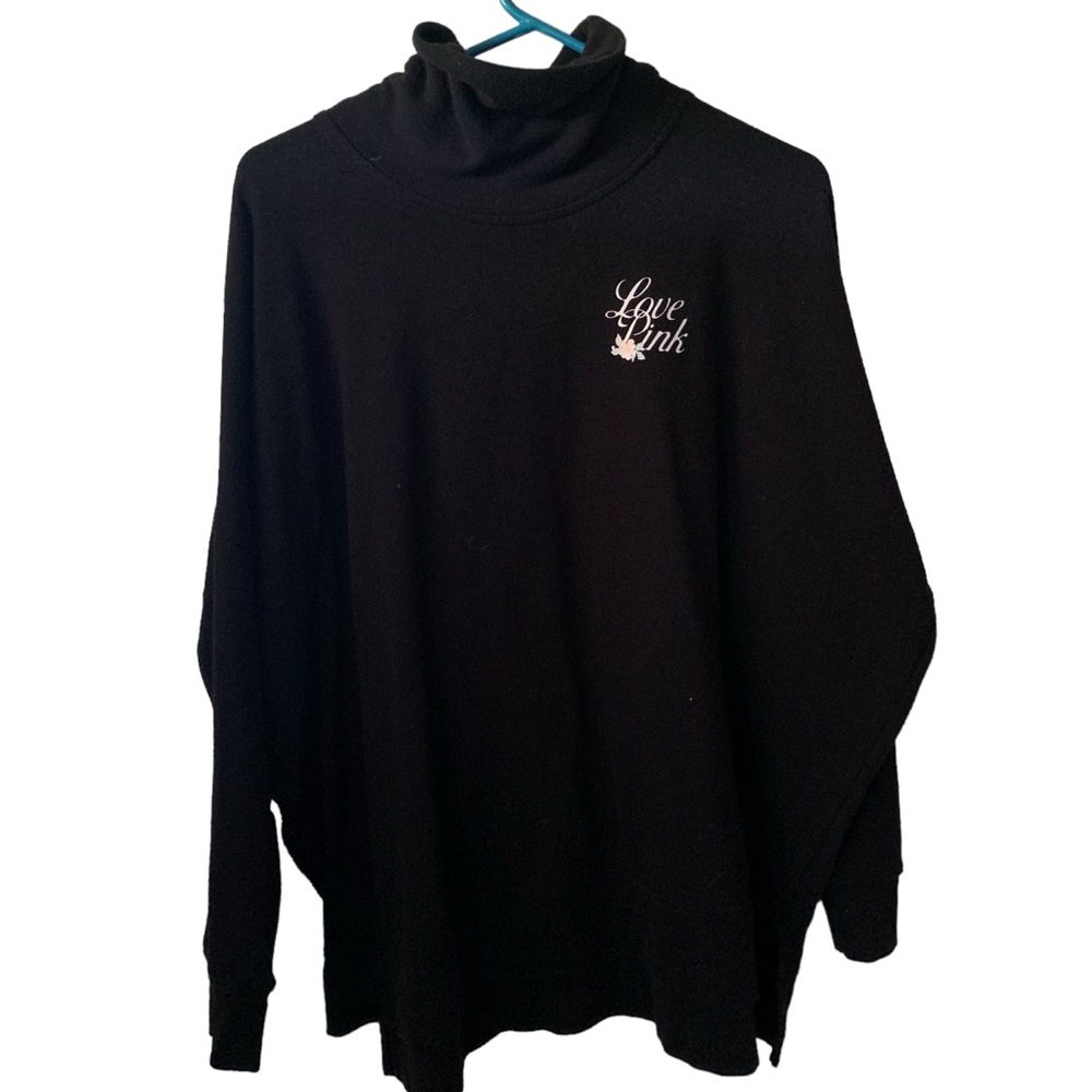Pink VS cursive floral flower logo cowl neck sweatshirt black Medium 2019